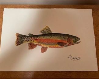 $45 *NOW $20* Patricia Salazar (1936-2013) 2001 watercolor rainbow trout, unframed  9 1/2" x 14''