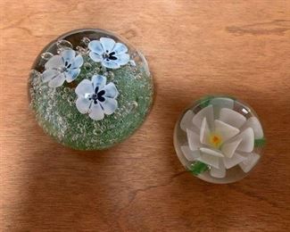 Unsigned Art Glass Paperweights Left $40 Right $25