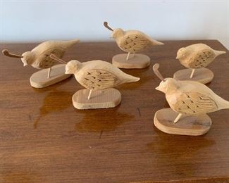$90/set of 5 William Cabrera, Cordova, 1994, quail carvings, largest 2 3/4'', one missing plume