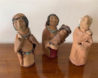 $70 Vintage Pueblo ceramic figurines signed Marnie Set/3