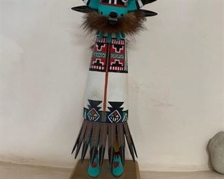 $225 Hopi Sakwa Hu/Blue Whipper Kachina, hand carved and painted cottonwood root, 11''