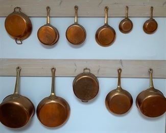 Henry Roesse $ Sons NY copper pots and pans ca 1950, all interiors re-tinned; see following pictures for prices