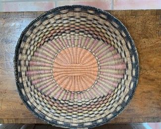 $185 Large vintage Hopi 16 3/4'' polychrome wicker plaque