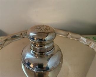 $200 Theodore B. Starr New York Sterling tea caddy, monogrammed, ca 1900, minor dings, 4.1 t oz, tray not included