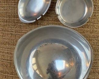 Vintage Nambe Ware 5'' ashtray $15; 6'' ashtray $20; 9'' tri corner bowl $35
