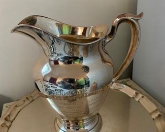 $400 Gorham Sterling 4 1/4 pint water pitcher, 1952 inscription, 20.3 t oz, tray not included