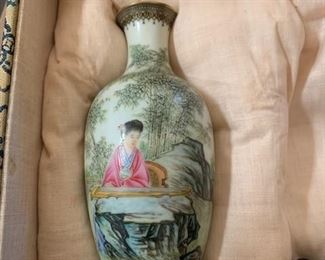 $165 Ching Dynasty Chinese painted porcelain vase, (only one of original pair)