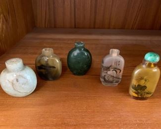 $150 * NOW $75*  Chinese Snuff Bottle Collection, 2 stone (1 jade?), 3 glass (2 inside painted)