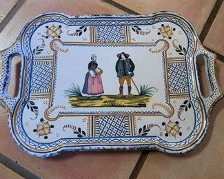 $125 Henriot Quimper France 14 5/8'' x 9 3/4'' Footed Tray, No Damage