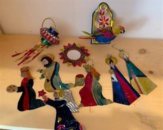 $35/set Vintage Mexican handpainted tin ornaments