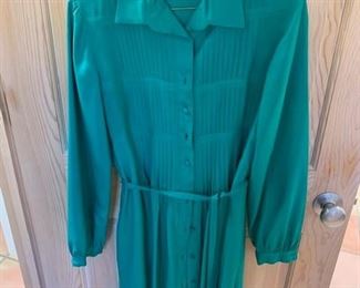 $25 Nardiello Casi Vintage Green Silk Shirt Dress Size 8