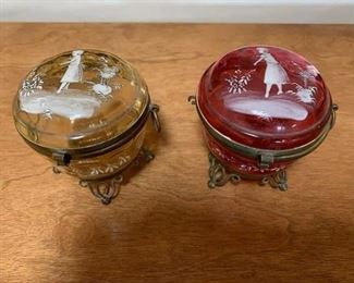 $100/pair Victorian painted brass mounted dresser boxes