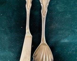 $50/2 Gilbert and Cunningham coin knife and spoon ca 1840 monogrammed conneticut
