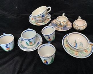 $100 Collection of Vintage Quimper Cups and Saucers, Some Damaged to Most