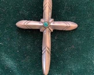 $60 Vintage Native American sterling and turquoise cross, 2 3/4''