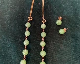 $125 14K yellow gold and jade necklace (converts to bracelet) and earrings