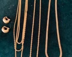 Left to Right, Monet Clip Earrings $10 *NOW $5*, Monet 3-chain Necklace 8 3/4'' $20 *NOW $10*, Monet 12'' Twist Chain Necklace $15, Monet 9 1/2'' Flat Chain Necklace $15 *NOW $10*