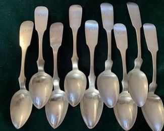 $160 (9) 6'' coin silver spoons Henry McKeen Philadelphia ca 1830