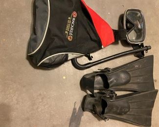 Set of diving fins snorkel and mask