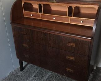 Mid Century Modern Roll-Top Desk Scandinavian Designer  EGON  OSTERGAARD Circa 1960's