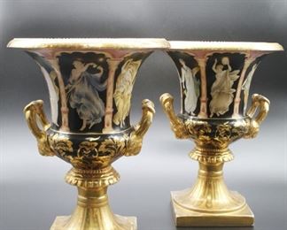 Pair severs style porcelain Campana urns