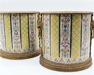 Pair of German Polychrome Porcelain Planters - Reproduction