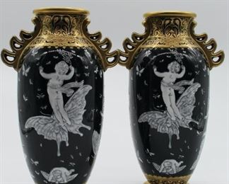 Pair of 20th century Minton style porcelain vases - Reproduction