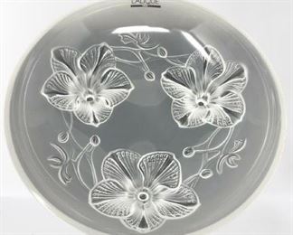 Orchid Bowl-LALIQUE CRYSTAL 'ORCHID' BOWL. A beautiful quality crystal Bowl by Lalique entitled 'Orchid'.
Signed script 'Lalique (R) France'.
height: 10cms, width: 24cms