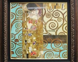 reproduction oil painting of a famous artist Gustav Klimt. The painting depicts a couple embracing in a field of flowers. The man is bent over the woman, and she, clinging tightly to him, awaits his kiss. In terms of ornamentation, the male figure is characterized by square and rectangular forms, while for the female, soft lines and floral patterns are dominant.
A golden halo surrounds the couple, who seem to have shaken off an earthly weight and have been transported into an infinite, almost sacred sphere.
SIZE: 97x97cm