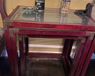Glass top nesting tables, set of 3