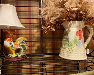 Rooster lamp is sold. Vietri rooster pitcher is available