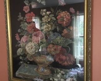 Framed floral tapestry. $140