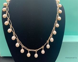 Rare Vintage Tiffany and Co Elsa Peretti Pearl Dangle Sterling Necklace