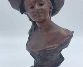 Small Bronze Signed Van Dee Straeten Lady in Hat