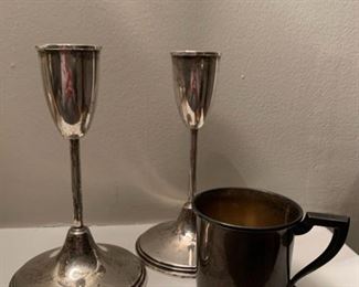 Sterling Silver Candles Holders and Childs Cup