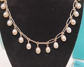 Tiffany and Co Drop Pearl Sterling Silver Necklace
