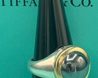 Tiffany and Co Sterling, 18k Gold, and Hematite Ring