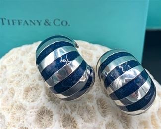 Tiffany Co Sterling and Blue Enamel Snail Earrings