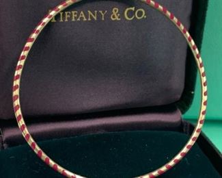 Tiffany Paloma Picasso Sterling and Red Enamel Bangle Bracelet