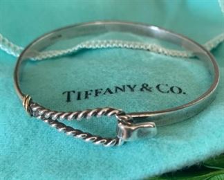 Tiffany Rare Sterling and 14k Gold Twist Rope Loop Bangle Bracelet