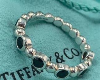 Tiffany Sterling Ziegfeld Black Spinel Bead Stackable Rings