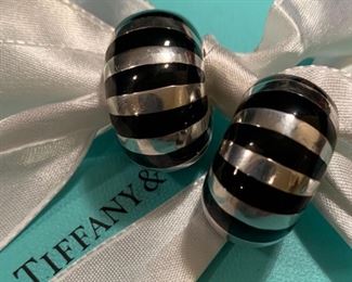 Tiffany Vintage Sterling and Black Enamel Shell Shrimp Earrings