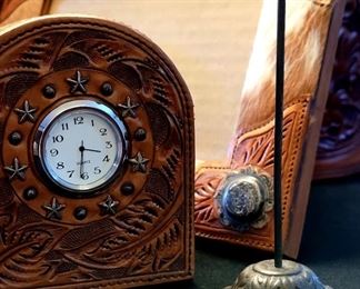 Hand-tooled Mexican leather executive desk set