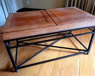 Iron base leather top magazine table
