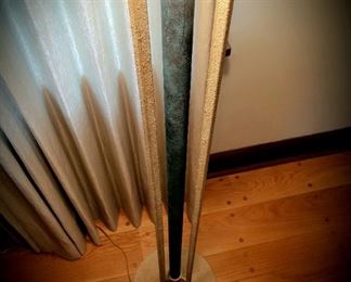 Iron Floor Lamp in Textured Sand with Ancient Green column & shade 