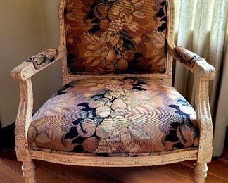 Fruited tapestry upholstered arm chair