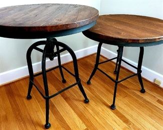 Pair adjustable top iron base end tables