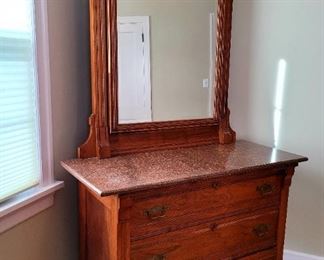 Antique Eastlake marble top mirrored dresser