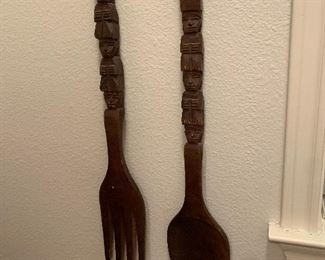 $32- carved wooden Mid century modern spoons 