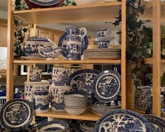 $110~ SET OF FOUR BLUE WILLOW  CANISTERS $38~ BLUE WILLOW COFFEE CANISTER $78~  BLUE  HIGHLY SOUGHT AFTER WILLOW SOUP TUREEN ~ $55~ BLUE WILLOW PITCHER ~ $58~  LARGE ROUND BLUE WILLOW SERVING PLATTER~ $50~ LARGE OVAL BLUE WILLOW PLATTER ~$40~ SMALL  OVAL BLUE WILLOW PLATTER 